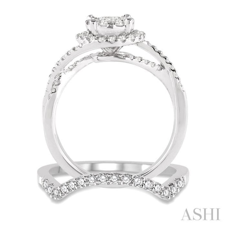 7/8 ctw Diamond Wedding Set with 3/4 ctw Lovebright Round Cut Engagement Ring and 1/5 ctw Wedding Band in 14K White Gold 7/8 ctw Diamond Wedding Set with 3/4 ctw Lovebright Round Cut Engagement Ring and 1/5 ctw Wedding Band in 14K White Gold