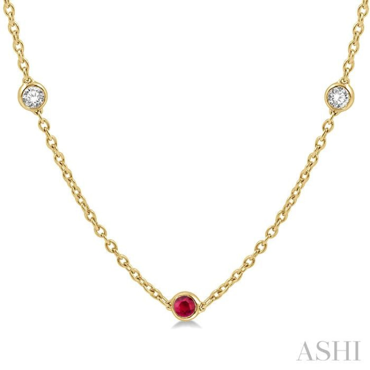 2.85 MM Ruby and 1/2 Ctw Round Cut Diamond Precious Station Necklace in 14K Yellow Gold 2.85 MM Ruby and 1/2 Ctw Round Cut Diamond Precious Station Necklace in 14K Yellow Gold