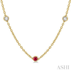 2.85 MM Ruby and 1/2 Ctw Round Cut Diamond Precious Station Necklace in 14K Yellow Gold 2.85 MM Ruby and 1/2 Ctw Round Cut Diamond Precious Station Necklace in 14K Yellow Gold