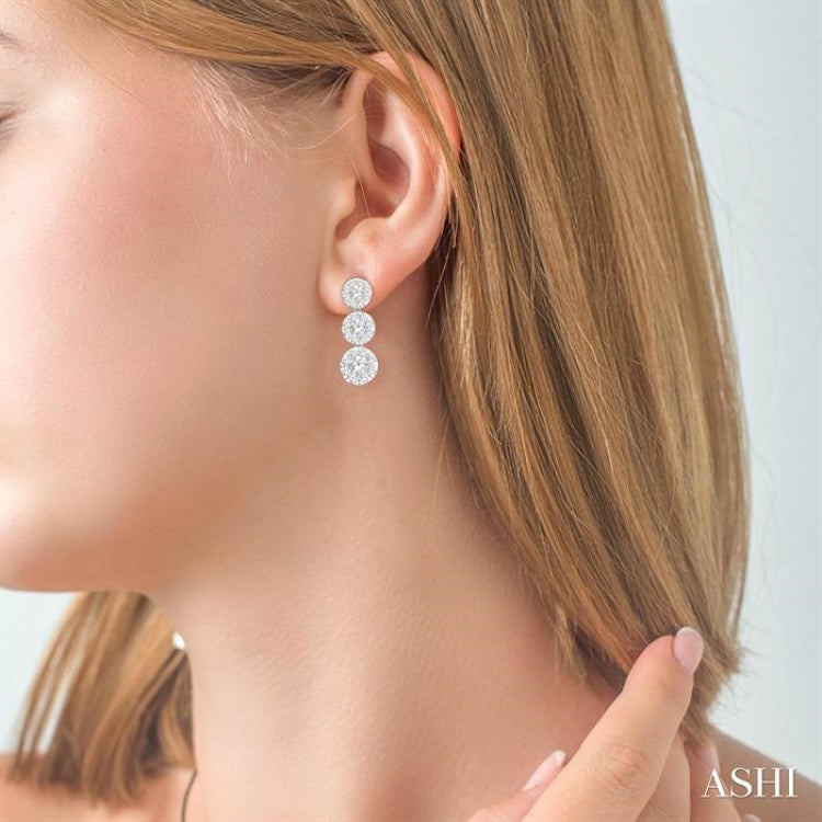1/2 Ctw Hanging Triple Mount Lovebright Round Cut Diamond Earring in 14K White Gold 1/2 Ctw Hanging Triple Mount Lovebright Round Cut Diamond Earring in 14K White Gold