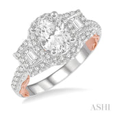 1/2 Ctw Oval Semi-Mount Baguette & Round Cut Diamond Ring in 14K White and Rose Gold