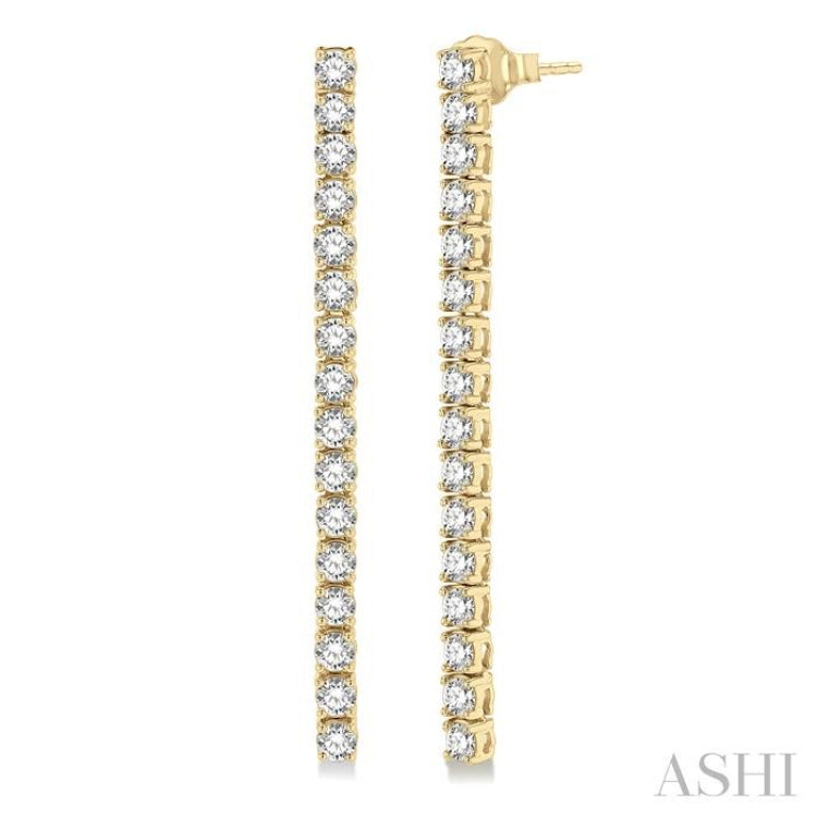 3 ctw Single Line Drop Round Cut Diamond Tennis Earring in 14K Yellow Gold 3 ctw Single Line Drop Round Cut Diamond Tennis Earring in 14K Yellow Gold