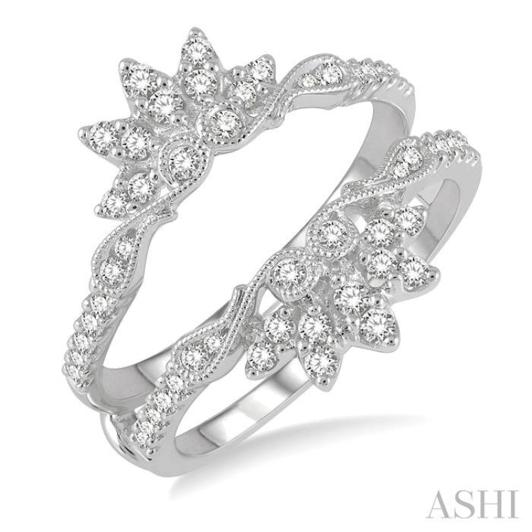 1/2 Ctw Carved Lotus Center Round Cut Diamond Insert Ring in 14K White Gold 1/2 Ctw Carved Lotus Center Round Cut Diamond Insert Ring in 14K White Gold
