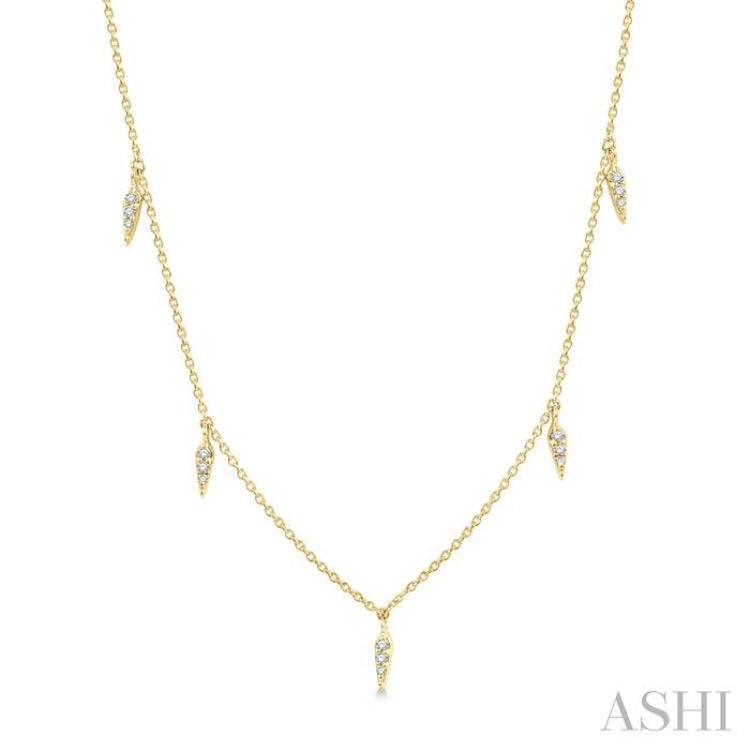 1/10 Ctw Spearhead Mount Round Cut Diamond Station Necklace in 14K Yellow Gold 1/10 Ctw Spearhead Mount Round Cut Diamond Station Necklace in 14K Yellow Gold