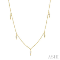 1/10 Ctw Spearhead Mount Round Cut Diamond Station Necklace in 14K Yellow Gold 1/10 Ctw Spearhead Mount Round Cut Diamond Station Necklace in 14K Yellow Gold