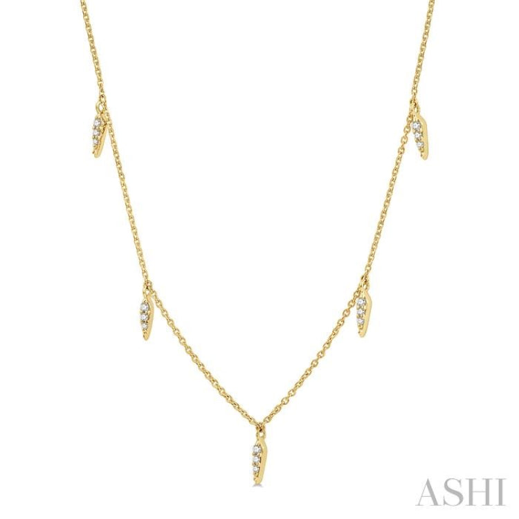 1/10 Ctw Spearhead Mount Round Cut Diamond Station Necklace in 14K Yellow Gold 1/10 Ctw Spearhead Mount Round Cut Diamond Station Necklace in 14K Yellow Gold