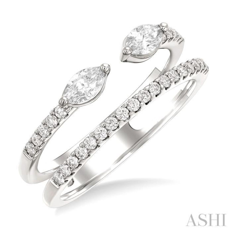 1/2 Ctw Split Twin Row 2-Stone Marquise and Round Cut Diamond Fashion Ring in 14K White Gold 1/2 Ctw Split Twin Row 2-Stone Marquise and Round Cut Diamond Fashion Ring in 14K White Gold
