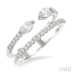 1/2 Ctw Split Twin Row 2-Stone Marquise and Round Cut Diamond Fashion Ring in 14K White Gold 1/2 Ctw Split Twin Row 2-Stone Marquise and Round Cut Diamond Fashion Ring in 14K White Gold
