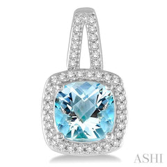 7x7 MM Cushion Shape Aquamarine and 1/4 ctw Round Cut Diamond Earrings in 10K White Gold 7x7 MM Cushion Shape Aquamarine and 1/4 ctw Round Cut Diamond Earrings in 10K White Gold