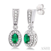 5x3 MM Oval Cut Emerald and 1/3 ctw Round Cut Diamond Earrings in 14K White Gold
