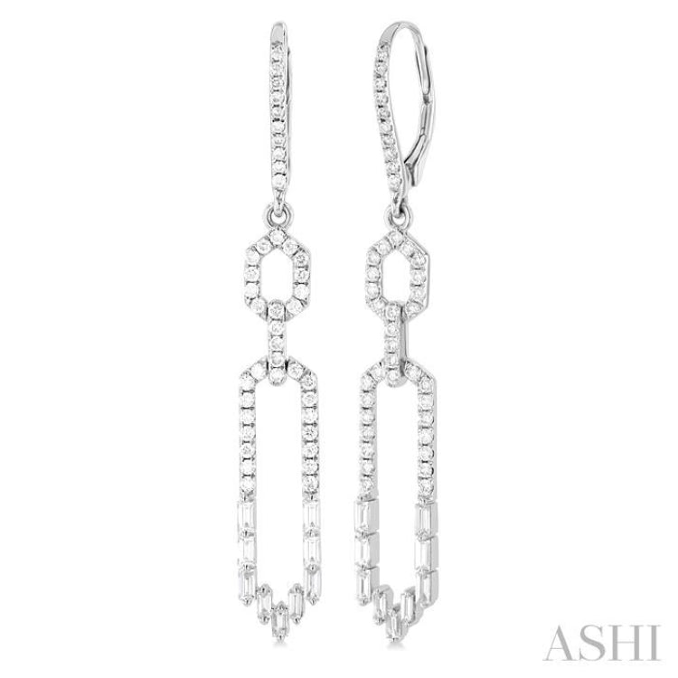 1 1/5 Ctw Paperclip Baguette and Single Cut Diamond Long Fashion Earrings in 14K White Gold 1 1/5 Ctw Paperclip Baguette and Single Cut Diamond Long Fashion Earrings in 14K White Gold
