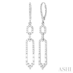 1 1/5 Ctw Paperclip Baguette and Single Cut Diamond Long Fashion Earrings in 14K White Gold 1 1/5 Ctw Paperclip Baguette and Single Cut Diamond Long Fashion Earrings in 14K White Gold