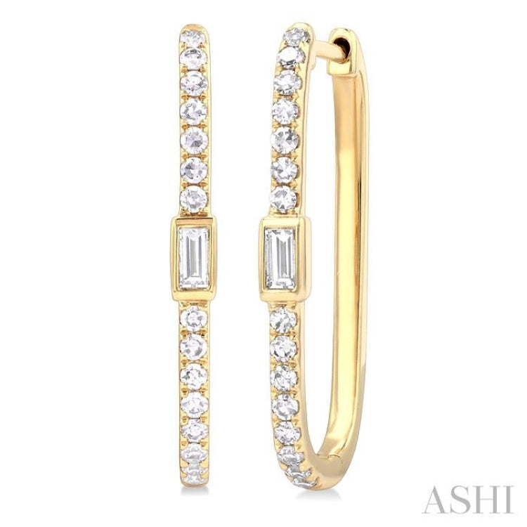 3/8 Ctw Rectangular Shape Baguette and Round Cut Diamond Fashion Hoop Earrings in 14K Yellow Gold 3/8 Ctw Rectangular Shape Baguette and Round Cut Diamond Fashion Hoop Earrings in 14K Yellow Gold