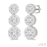1/2 Ctw Hanging Triple Mount Lovebright Round Cut Diamond Earring in 14K White Gold