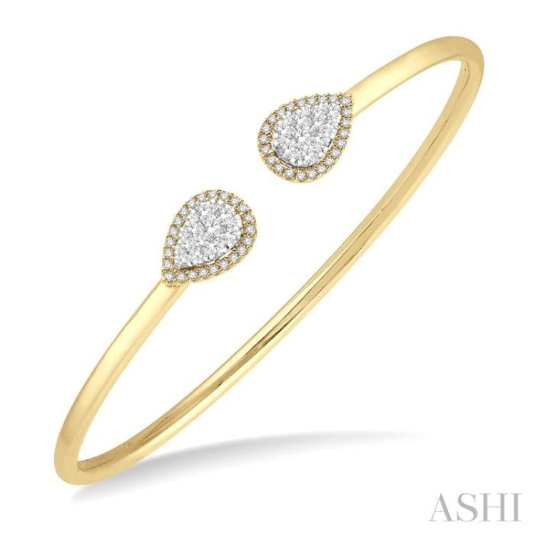 5/8 ctw Pear Shape Lovebright Open Cuff Diamond Bangle in 14K Yellow and White Gold 5/8 ctw Pear Shape Lovebright Open Cuff Diamond Bangle in 14K Yellow and White Gold