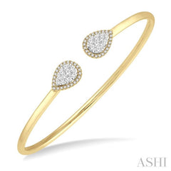 5/8 ctw Pear Shape Lovebright Open Cuff Diamond Bangle in 14K Yellow and White Gold 5/8 ctw Pear Shape Lovebright Open Cuff Diamond Bangle in 14K Yellow and White Gold