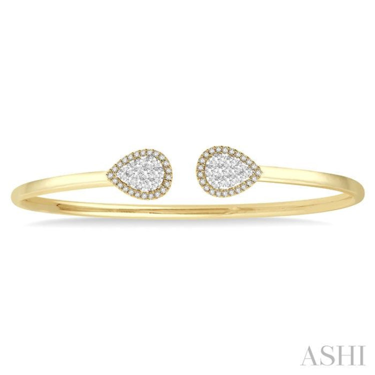5/8 ctw Pear Shape Lovebright Open Cuff Diamond Bangle in 14K Yellow and White Gold 5/8 ctw Pear Shape Lovebright Open Cuff Diamond Bangle in 14K Yellow and White Gold
