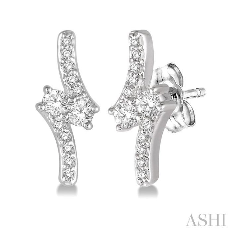 1/3 Ctw Asymmetrical 2Stone Round Cut Diamond Earrings in 14K White Gold 1/3 Ctw Asymmetrical 2Stone Round Cut Diamond Earrings in 14K White Gold