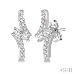 1/3 Ctw Asymmetrical 2Stone Round Cut Diamond Earrings in 14K White Gold 1/3 Ctw Asymmetrical 2Stone Round Cut Diamond Earrings in 14K White Gold
