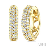 1/2 Ctw Triple Row Round Cut Diamond Fashion Huggies in 14K Yellow Gold