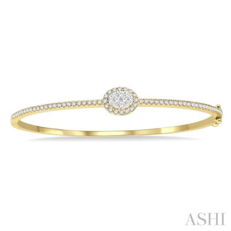 1 ctw Oval Shape Lovebright Round Cut Diamond Stackable Bangle in 14K Yellow and White Gold 1 ctw Oval Shape Lovebright Round Cut Diamond Stackable Bangle in 14K Yellow and White Gold