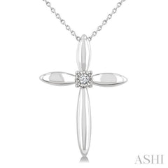 1/50 Ctw Round Cut Diamond Fashion Cross Pendant With Chain in Sterling Silver 1/50 Ctw Round Cut Diamond Fashion Cross Pendant With Chain in Sterling Silver