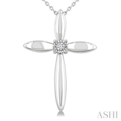 1/50 Ctw Round Cut Diamond Fashion Cross Pendant With Chain in Sterling Silver 1/50 Ctw Round Cut Diamond Fashion Cross Pendant With Chain in Sterling Silver