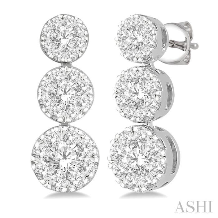 3/4 Ctw Hanging Triple Mount Lovebright Round Cut Diamond Earring in 14K White Gold 3/4 Ctw Hanging Triple Mount Lovebright Round Cut Diamond Earring in 14K White Gold