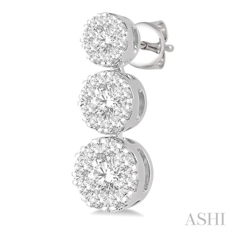 3/4 Ctw Hanging Triple Mount Lovebright Round Cut Diamond Earring in 14K White Gold 3/4 Ctw Hanging Triple Mount Lovebright Round Cut Diamond Earring in 14K White Gold