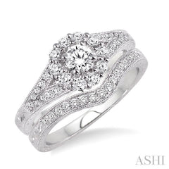 3/4 Ctw Diamond Wedding Set with 5/8 Ctw Round Cut Engagement Ring and 1/6 Ctw Wedding Band in 14K White Gold 3/4 Ctw Diamond Wedding Set with 5/8 Ctw Round Cut Engagement Ring and 1/6 Ctw Wedding Band in 14K White Gold
