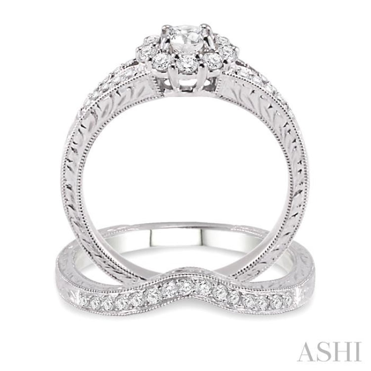 3/4 Ctw Diamond Wedding Set with 5/8 Ctw Round Cut Engagement Ring and 1/6 Ctw Wedding Band in 14K White Gold 3/4 Ctw Diamond Wedding Set with 5/8 Ctw Round Cut Engagement Ring and 1/6 Ctw Wedding Band in 14K White Gold