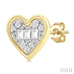 1/5 Ctw Petite Bezel Set Heart Shape Fusion Baguette and Round Cut Diamond Fashion Stud Earring in 10K Yellow Gold 1/5 Ctw Petite Bezel Set Heart Shape Fusion Baguette and Round Cut Diamond Fashion Stud Earring in 10K Yellow Gold
