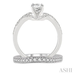 3/4 Ctw Diamond Wedding Set with 5/8 Ctw Princess Cut Engagement Ring and 1/5 Ctw Wedding Band in 14K White Gold 3/4 Ctw Diamond Wedding Set with 5/8 Ctw Princess Cut Engagement Ring and 1/5 Ctw Wedding Band in 14K White Gold