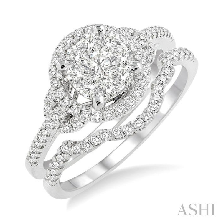 3/4 Ctw Diamond Wedding Set with 5/8 Ctw Lovebright Round Cut Engagement Ring and 1/10 Ctw Wedding Band in 14K White Gold 3/4 Ctw Diamond Wedding Set with 5/8 Ctw Lovebright Round Cut Engagement Ring and 1/10 Ctw Wedding Band in 14K White Gold