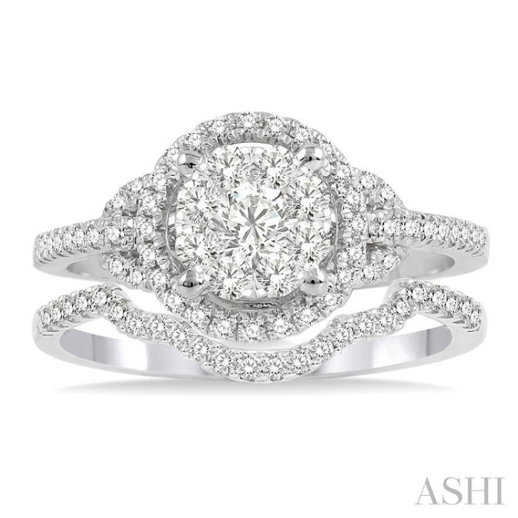 3/4 Ctw Diamond Wedding Set with 5/8 Ctw Lovebright Round Cut Engagement Ring and 1/10 Ctw Wedding Band in 14K White Gold 3/4 Ctw Diamond Wedding Set with 5/8 Ctw Lovebright Round Cut Engagement Ring and 1/10 Ctw Wedding Band in 14K White Gold
