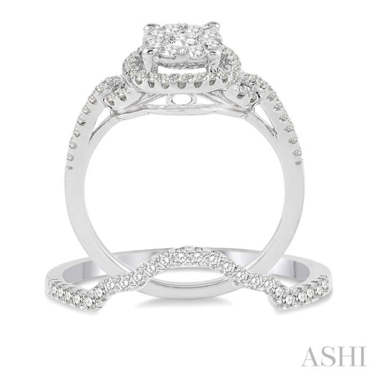 3/4 Ctw Diamond Wedding Set with 5/8 Ctw Lovebright Round Cut Engagement Ring and 1/10 Ctw Wedding Band in 14K White Gold 3/4 Ctw Diamond Wedding Set with 5/8 Ctw Lovebright Round Cut Engagement Ring and 1/10 Ctw Wedding Band in 14K White Gold