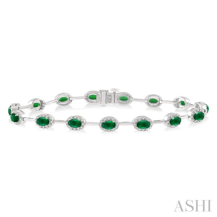 5x3 MM Oval Cut Emerald and 5/8 Ctw Round Cut Diamond Precious Bracelet in 14K White Gold 5x3 MM Oval Cut Emerald and 5/8 Ctw Round Cut Diamond Precious Bracelet in 14K White Gold