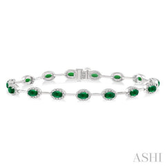 5x3 MM Oval Cut Emerald and 5/8 Ctw Round Cut Diamond Precious Bracelet in 14K White Gold 5x3 MM Oval Cut Emerald and 5/8 Ctw Round Cut Diamond Precious Bracelet in 14K White Gold