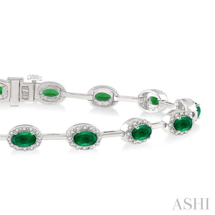 5x3 MM Oval Cut Emerald and 5/8 Ctw Round Cut Diamond Precious Bracelet in 14K White Gold 5x3 MM Oval Cut Emerald and 5/8 Ctw Round Cut Diamond Precious Bracelet in 14K White Gold
