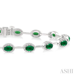 5x3 MM Oval Cut Emerald and 5/8 Ctw Round Cut Diamond Precious Bracelet in 14K White Gold 5x3 MM Oval Cut Emerald and 5/8 Ctw Round Cut Diamond Precious Bracelet in 14K White Gold