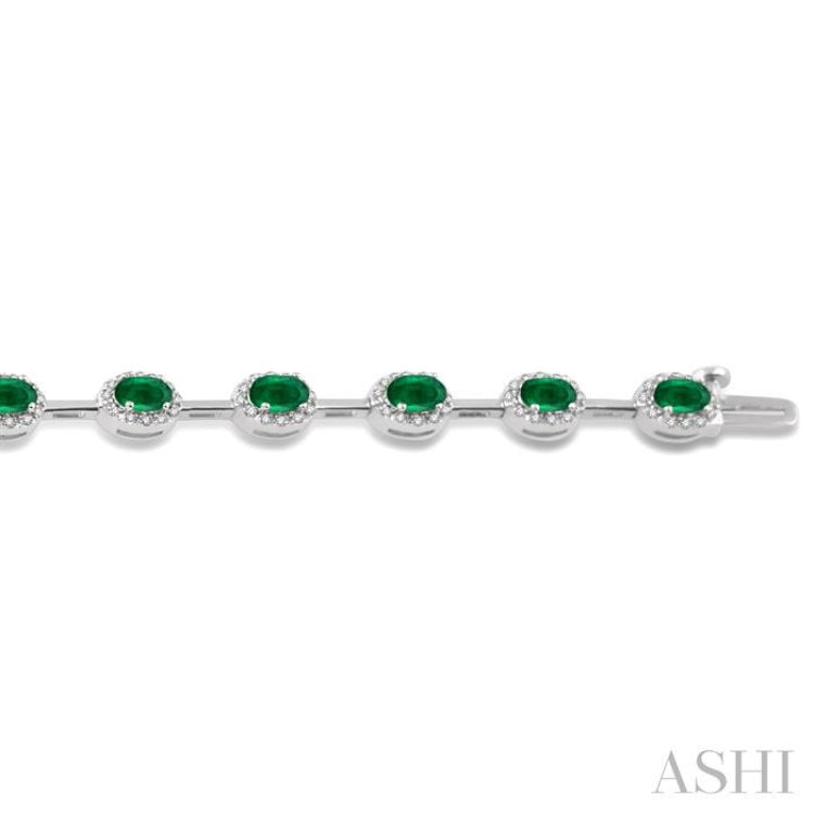 5x3 MM Oval Cut Emerald and 5/8 Ctw Round Cut Diamond Precious Bracelet in 14K White Gold 5x3 MM Oval Cut Emerald and 5/8 Ctw Round Cut Diamond Precious Bracelet in 14K White Gold