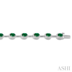 5x3 MM Oval Cut Emerald and 5/8 Ctw Round Cut Diamond Precious Bracelet in 14K White Gold 5x3 MM Oval Cut Emerald and 5/8 Ctw Round Cut Diamond Precious Bracelet in 14K White Gold