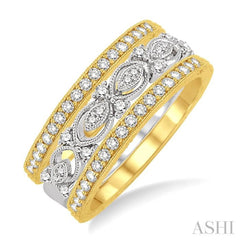 1/2 Ctw Round Cut Diamond Triple Band Set in 14K White and Yellow Gold 1/2 Ctw Round Cut Diamond Triple Band Set in 14K White and Yellow Gold