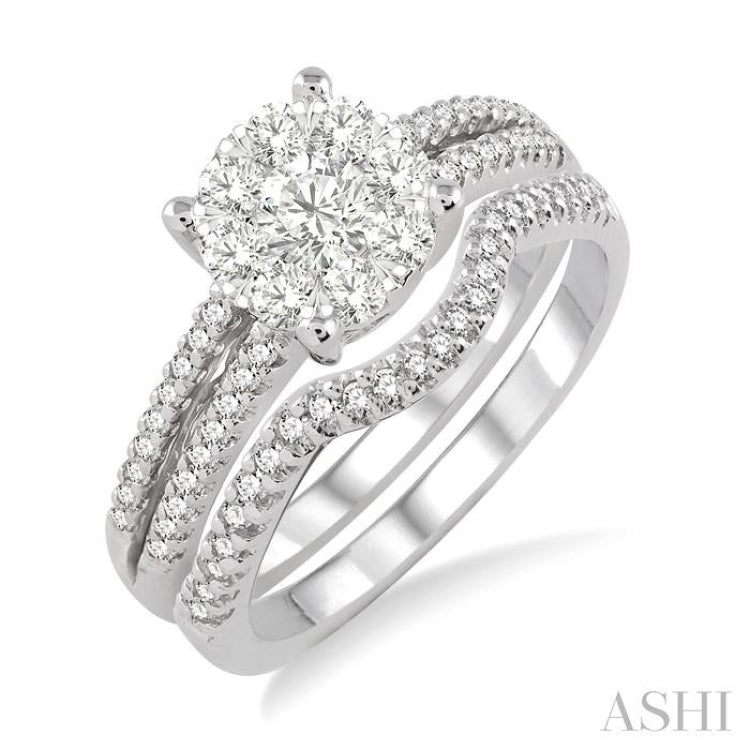 3/4 Ctw Diamond Wedding Set with 3/4 Ctw Round Cut Engagement Ring and 1/10 Ctw Wedding Band in 14K White Gold 3/4 Ctw Diamond Wedding Set with 3/4 Ctw Round Cut Engagement Ring and 1/10 Ctw Wedding Band in 14K White Gold