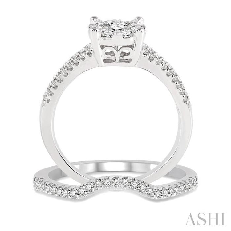 3/4 Ctw Diamond Wedding Set with 3/4 Ctw Round Cut Engagement Ring and 1/10 Ctw Wedding Band in 14K White Gold 3/4 Ctw Diamond Wedding Set with 3/4 Ctw Round Cut Engagement Ring and 1/10 Ctw Wedding Band in 14K White Gold