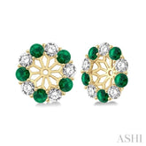 2.3 MM Round Cut Emerald and 1/2 Ctw Round Cut Diamond Precious Earrings Jacket in 14K Yellow Gold