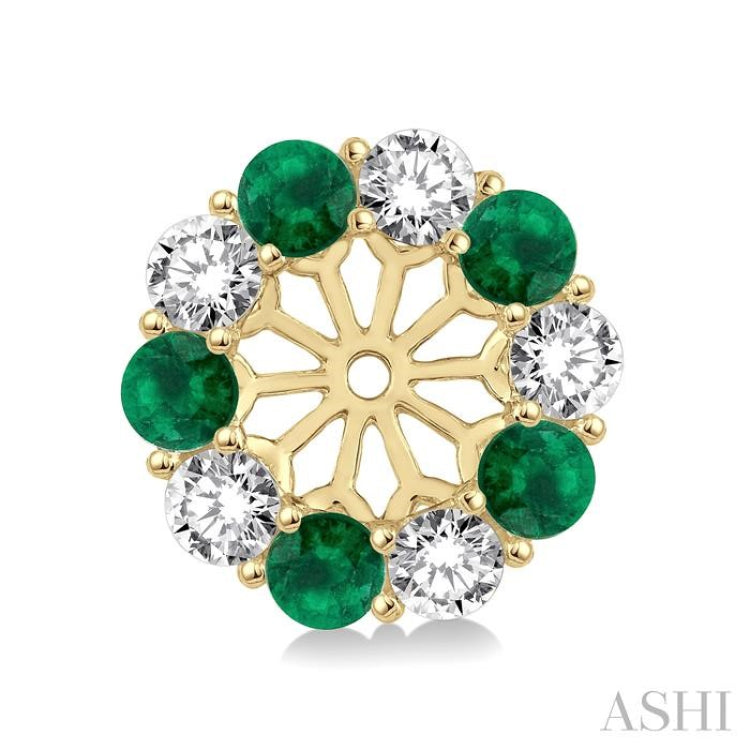2.3 MM Round Cut Emerald and 1/2 Ctw Round Cut Diamond Precious Earrings Jacket in 14K Yellow Gold 2.3 MM Round Cut Emerald and 1/2 Ctw Round Cut Diamond Precious Earrings Jacket in 14K Yellow Gold