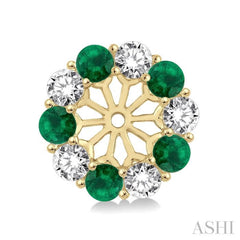 2.3 MM Round Cut Emerald and 1/2 Ctw Round Cut Diamond Precious Earrings Jacket in 14K Yellow Gold 2.3 MM Round Cut Emerald and 1/2 Ctw Round Cut Diamond Precious Earrings Jacket in 14K Yellow Gold
