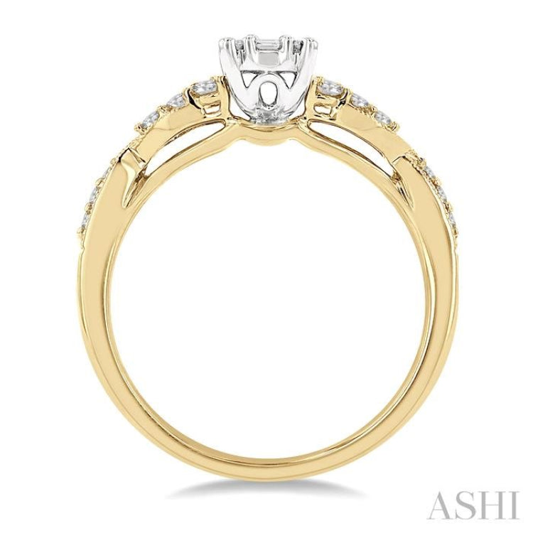 1/2 Ctw Criss Cross Shank Fusion Baguette and Round Cut Diamond Engagement Ring in 14K Yellow and White Gold 1/2 Ctw Criss Cross Shank Fusion Baguette and Round Cut Diamond Engagement Ring in 14K Yellow and White Gold