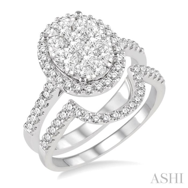 1 1/4 Ctw Oval Shape Diamond Lovebright Wedding Set with 1 Ctw Engagement Ring and 1/4 Ctw Wedding Band in 14K White Gold 1 1/4 Ctw Oval Shape Diamond Lovebright Wedding Set with 1 Ctw Engagement Ring and 1/4 Ctw Wedding Band in 14K White Gold